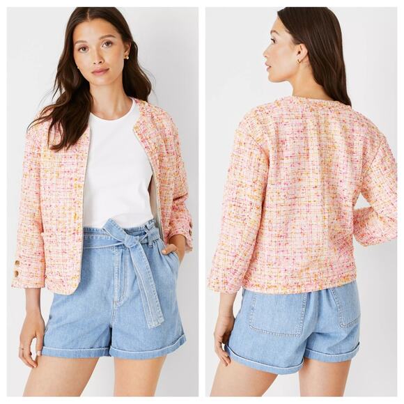 NWT Ann Taylor Tweed Cardigan Jacket in Orange and Pink - Size 6 - Picture 1 of 8
